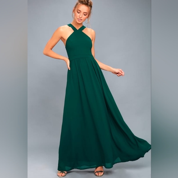 NWT Lulus Air of Romance Forest Green Maxi Dress Size Large - Picture 13 of 13